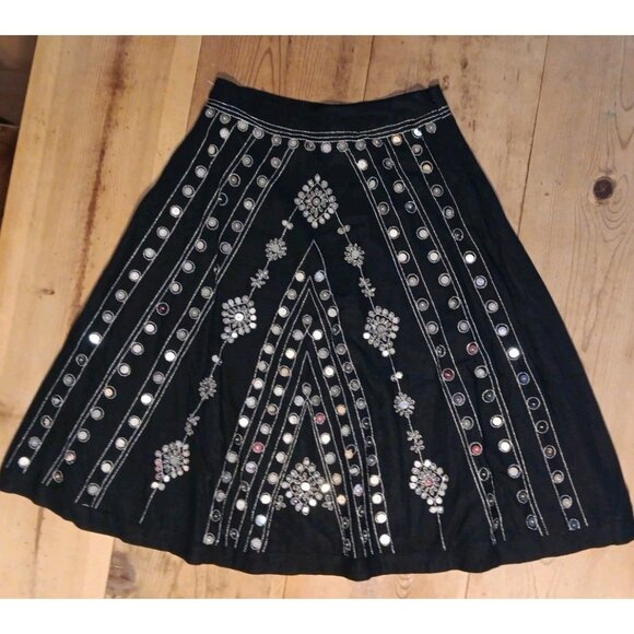 Carole Little Dresses & Skirts - Carole Little Midi Skirt Womens 10 Black Mirror Boho Gypsy Whimsigoth Embroidery